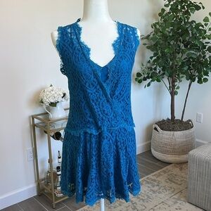 Free People Heart in Two Lace Mini Dress Deep Ocean Blue Size XS